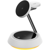 Wiwu W002 3-в-1 магнитен безжичен стенд със светлини за iPhone / Apple Watch / AirPods - 15W - бял