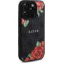 Guess Калъф 4G Roses с мотив роза и MagSafe за iPhone 16 Pro Max - сив