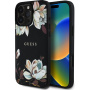 Guess Grained Magnolia Flower Pattern Case и MagSafe за iPhone 16 Pro - черен