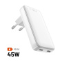FIXED Slim GaN захранващ адаптер с 2x USB-C порта - 45W - бял