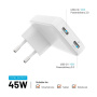 FIXED Slim GaN захранващ адаптер с 2x USB-C порта - 45W - бял