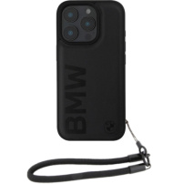 BMW Кожен калъф Signature and Strap за iPhone 16 Pro Max - черен