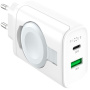 FIXED Power Socket адаптер за зареждане с USB-C / USB-A портове и сгъваемо зарядно за Apple Watch - 33W - бял