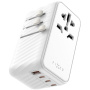 FIXED Voyager универсален адаптер за пътуване с 3x USB-C / USB-A порта и прибиращи се щепсели - 120W - бял
