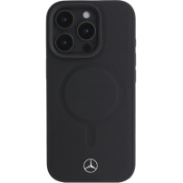 Mercedes Smooth Leather case с MagSafe за iPhone 16 Pro Max - черен