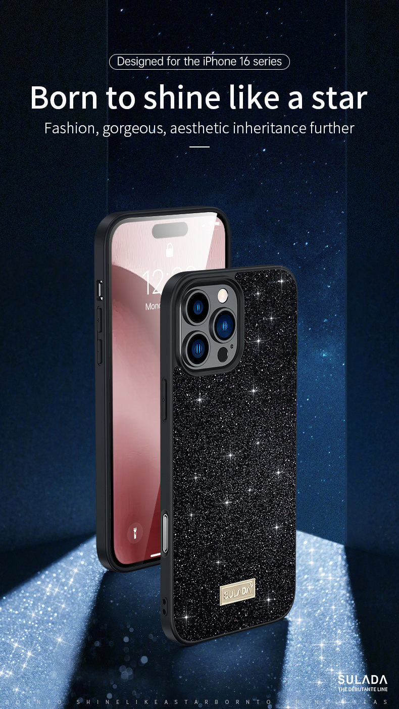 SULADA елегантен калъф с блясък за iPhone 16 Plus - розов