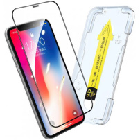 Enkay Quick Stick закалено стъкло с рамка за лесно залепване за iPhone XR / 11 - черно