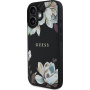 Guess Калъф Grained Magnolia Flower Pattern и MagSafe за iPhone 16 - черен
