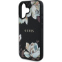 Guess Калъф Grained Magnolia Flower Pattern и MagSafe за iPhone 16 - черен