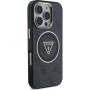 Guess Калъф IML 4G Glitter and Triangle Logo с MagSafe за iPhone 16 Pro - сив