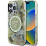 Guess Калъф IML Glitter Magnolia and Triangle Logo с MagSafe за iPhone 16 Pro - зелен