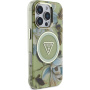 Guess Калъф IML Glitter Magnolia and Triangle Logo с MagSafe за iPhone 16 Pro - зелен