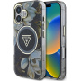 Guess Калъф IML Glitter Magnolia and Triangle Logo с MagSafe за iPhone 16 - черен