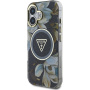 Guess Калъф IML Glitter Magnolia and Triangle Logo с MagSafe за iPhone 16 - черен