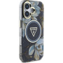 Guess Калъф IML Glitter Magnolia and Triangle Logo с MagSafe за iPhone 16 - черен