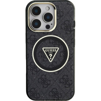 Guess Калъф IML 4G Glitter and Triangle Logo с MagSafe за iPhone 16 Pro - сив
