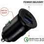 Swissten CL зарядно за кола с USB-C / USB-A портове - 36W - черно