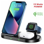 Swissten 2в1 безжична стойка за iPhone / AirPods с място за зарядно за Apple Watch - 15W - черна