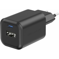 Swissten GaN захранващ адаптер с USB-C / USB-A портове - 45W - черен