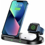 Swissten 2в1 безжична стойка за iPhone / AirPods с място за зарядно за Apple Watch - 15W - черна