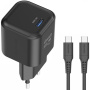 Swissten GaN комплект адаптер с USB-C порт и USB-C към USB-C кабел - 20W - 1,2 m - черен