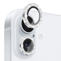 NORTHJO стъкло с бляскави рамки за защита на лещите на задната камера за iPhone 16 / 16 Plus - сребристо