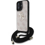 Guess 4G метален кейс с лого Crossbody с въже за iPhone 16 - розов