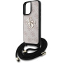 Guess 4G метален кейс с лого Crossbody с въже за iPhone 16 - розов