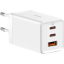 Baseus GaN5 Pro комплект за бързо зареждане с адаптер с 2x USB-C / USB-A порта и USB-C към USB-C кабел - 65W - 1 m - бял