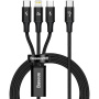 Baseus Rapid 3в1 универсален кабел за зареждане и данни - USB-C към USB-C / Lightning / micro USB - 1,5 m - черен