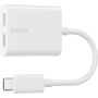 BELKIN Адаптер за аудио и зареждане RockStar - 2x USB-C към USB-C - бял