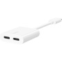 BELKIN Адаптер за аудио и зареждане RockStar - 2x USB-C към USB-C - бял