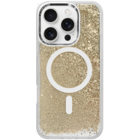 Кейс с плаващи пайети и MagSafe за iPhone 16 Pro Max - златен