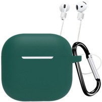 Силиконов калъф с карабинер и връзка против изгубване за AirPods 4 / 5 - петролен