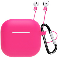 Силиконов калъф с карабинер и връзка против изгубване за AirPods 4 / 5 - розов