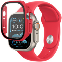 Силиконова каишка с корпус от закалено стъкло за Apple Часовник Ultra 49mm - червен