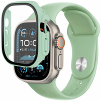 Силиконова каишка с корпус от закалено стъкло за Apple Часовник Ultra 49mm - зелен