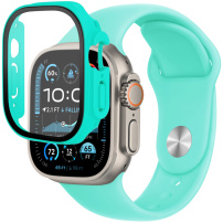 Силиконова каишка с корпус от закалено стъкло за Apple Часовник Ultra 49mm - тюркоаз