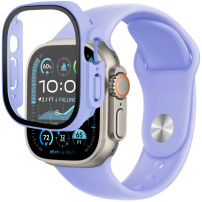 Силиконова каишка с корпус от закалено стъкло за Apple Часовник Ultra 49mm - лилав