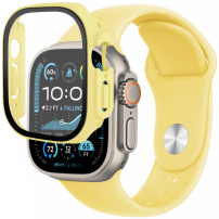 Силиконова каишка с корпус от закалено стъкло за Apple Часовник Ultra 49mm - жълт