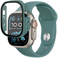 Силиконова каишка с корпус от закалено стъкло за Apple Часовник Ultra 49mm - ментол