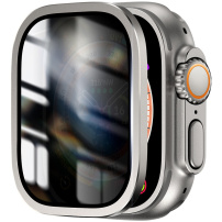 Закалено Anti-Spy стъкло с метална рамка за Apple Часовник Ultra 49mm - титан