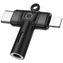 2в1 аудио адаптер - 3.5 мм жак към USB-C / Lightning - черен