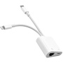 Адаптер USB-C и 8 Pin Male към ethernet RJ45 и захранващ 8 Pin Female за iPhone / iPad - бял