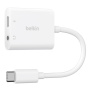 BELKIN Адаптер за аудио и зареждане RockStar - 3.5 мм жак / USB-C към USB-C - бял