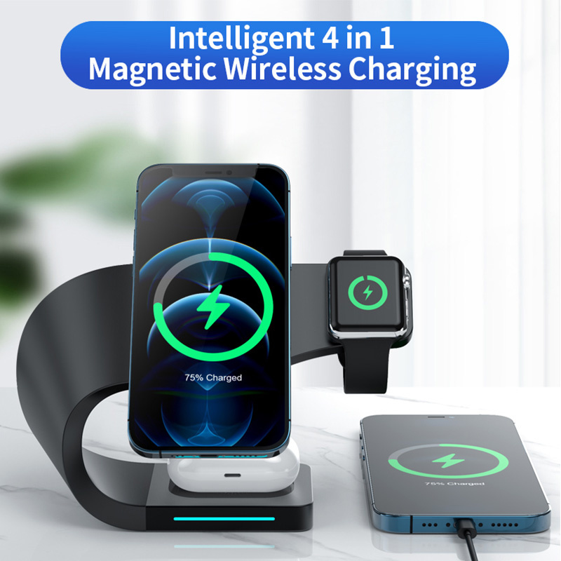 Appleking 4в1 магнитен безжичен стенд за iPhone / Apple Watch / AirPods - 15W - черен