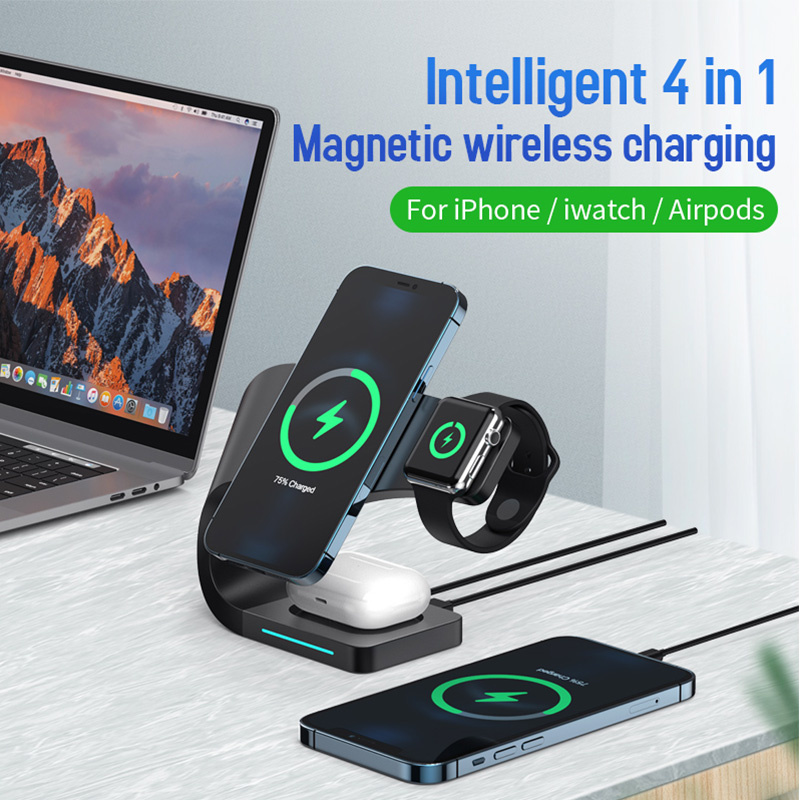 Appleking 4в1 магнитен безжичен стенд за iPhone / Apple Watch / AirPods - 15W - черен