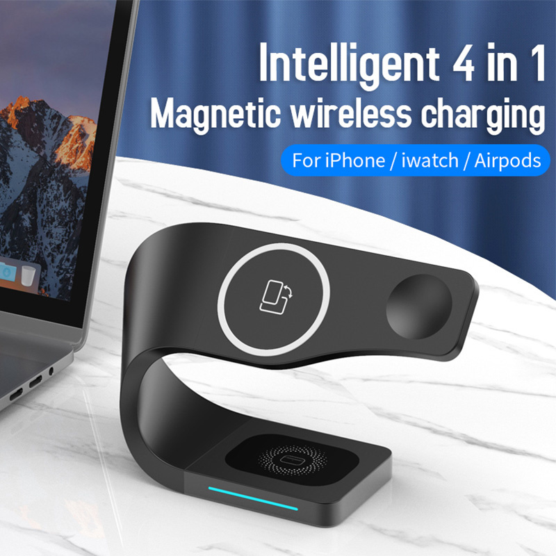 Appleking 4в1 магнитен безжичен стенд за iPhone / Apple Watch / AirPods - 15W - черен