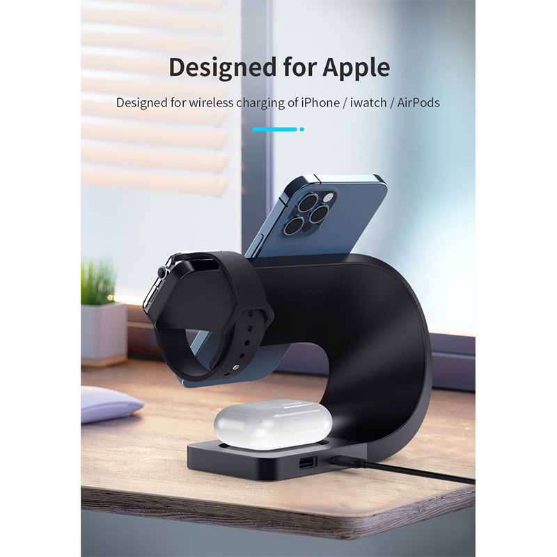 Appleking 4в1 магнитен безжичен стенд за iPhone / Apple Watch / AirPods - 15W - черен