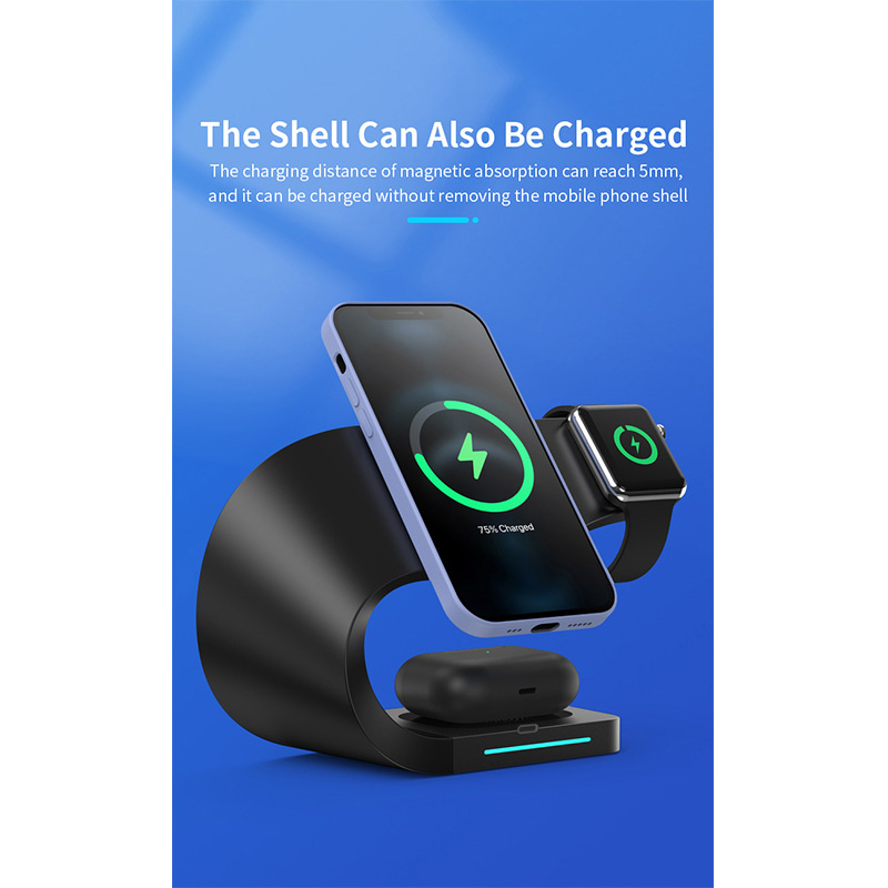 Appleking 4в1 магнитен безжичен стенд за iPhone / Apple Watch / AirPods - 15W - черен